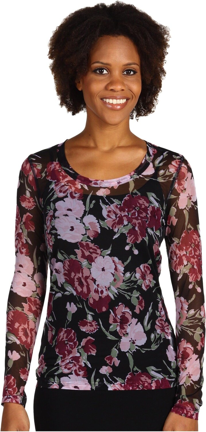 

Топ Karen Kane French Floral Print Mesh Long Sleeve Crew Top, цвет Floral Print