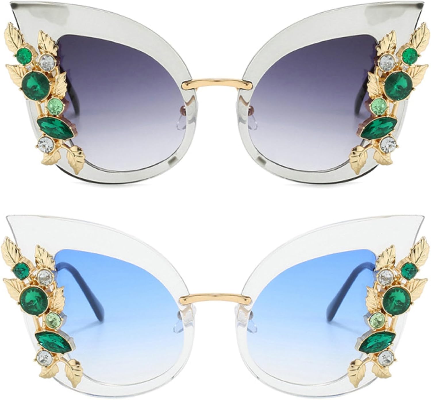 

Модные сверкающие солнцезащитные очки-бабочки со стразами, роскошный бренд, винтажные солнцезащитные очки с бриллиантами, очки для вечеринок и рейв-вечеринок mincl, 2pcs-gray&clear Blue