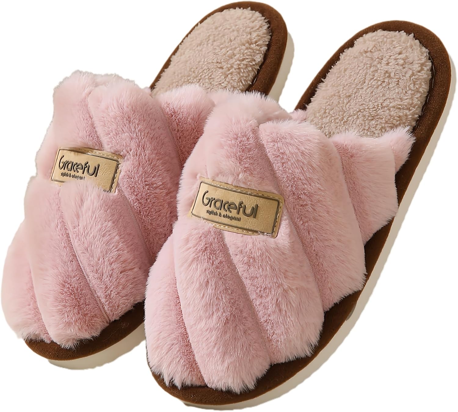 

Удобные мягкие плюшевые тапочки для женщин и мужчин с нескользящей подошвой и перекрестным ремешком для дома и повседневного ношения круглый год Jaewomo, розовый