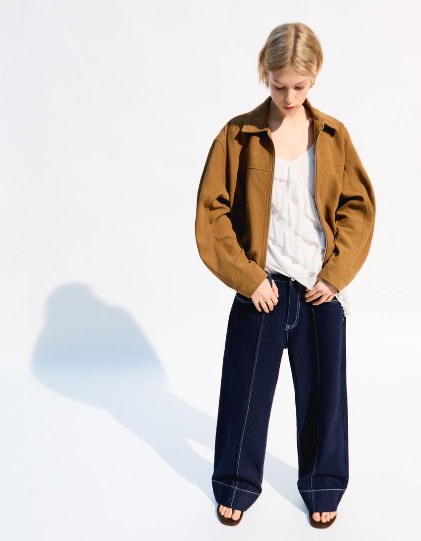 

Куртка дальнобойщика из искусственной замши Bershka, коричневый