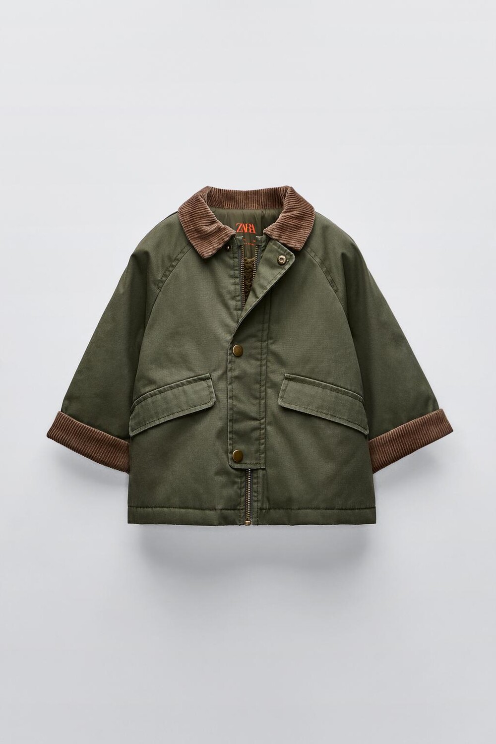 

Вощеная куртка с вельветовым воротником ZARA, хаки