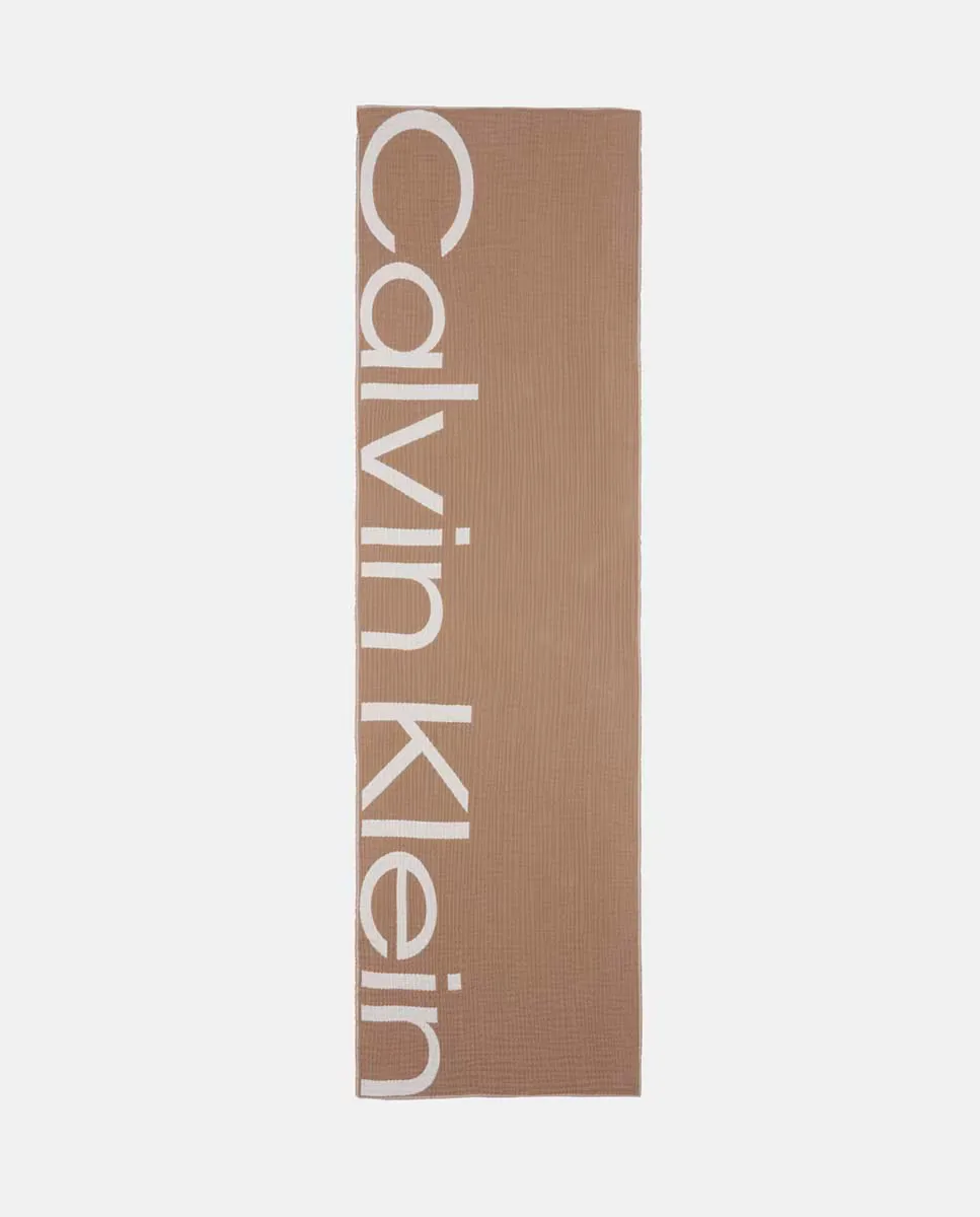 

Шарф с крупным логотипом и контрастными деталями Calvin Klein, бежевый