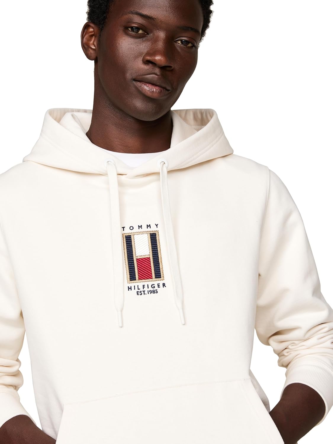 Мужская флисовая толстовка Tommy Hilfiger средней плотности с вышитым логотипом-флажком, Ivory Petal — фото 2