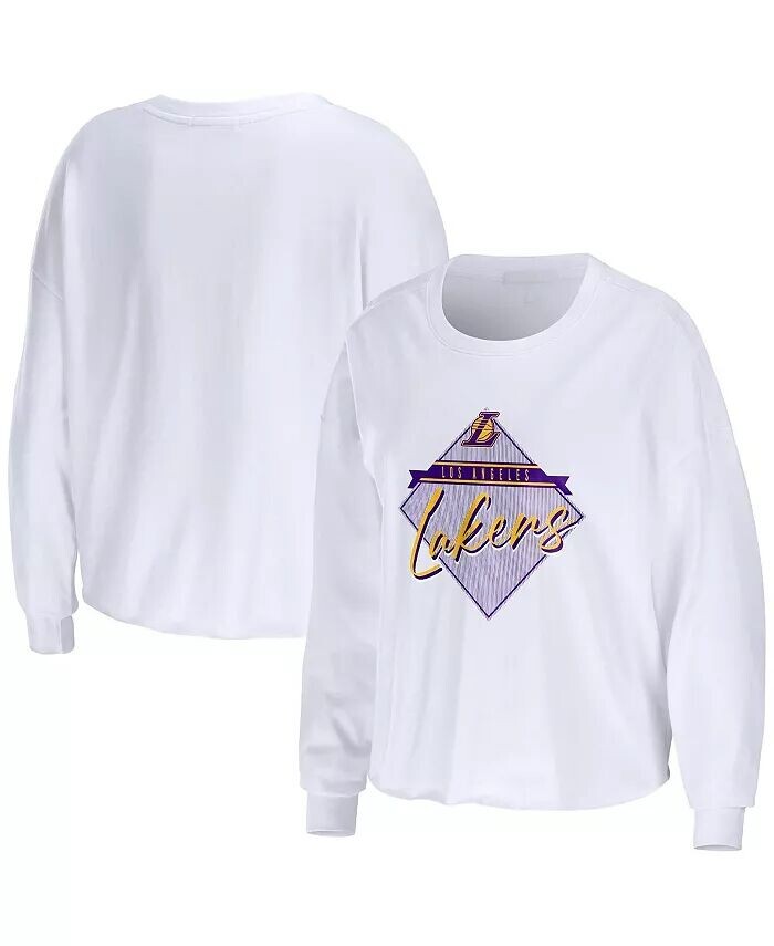 

Женская белая укороченная футболка с длинным рукавом Los Angeles Lakers Wear By Erin Andrews