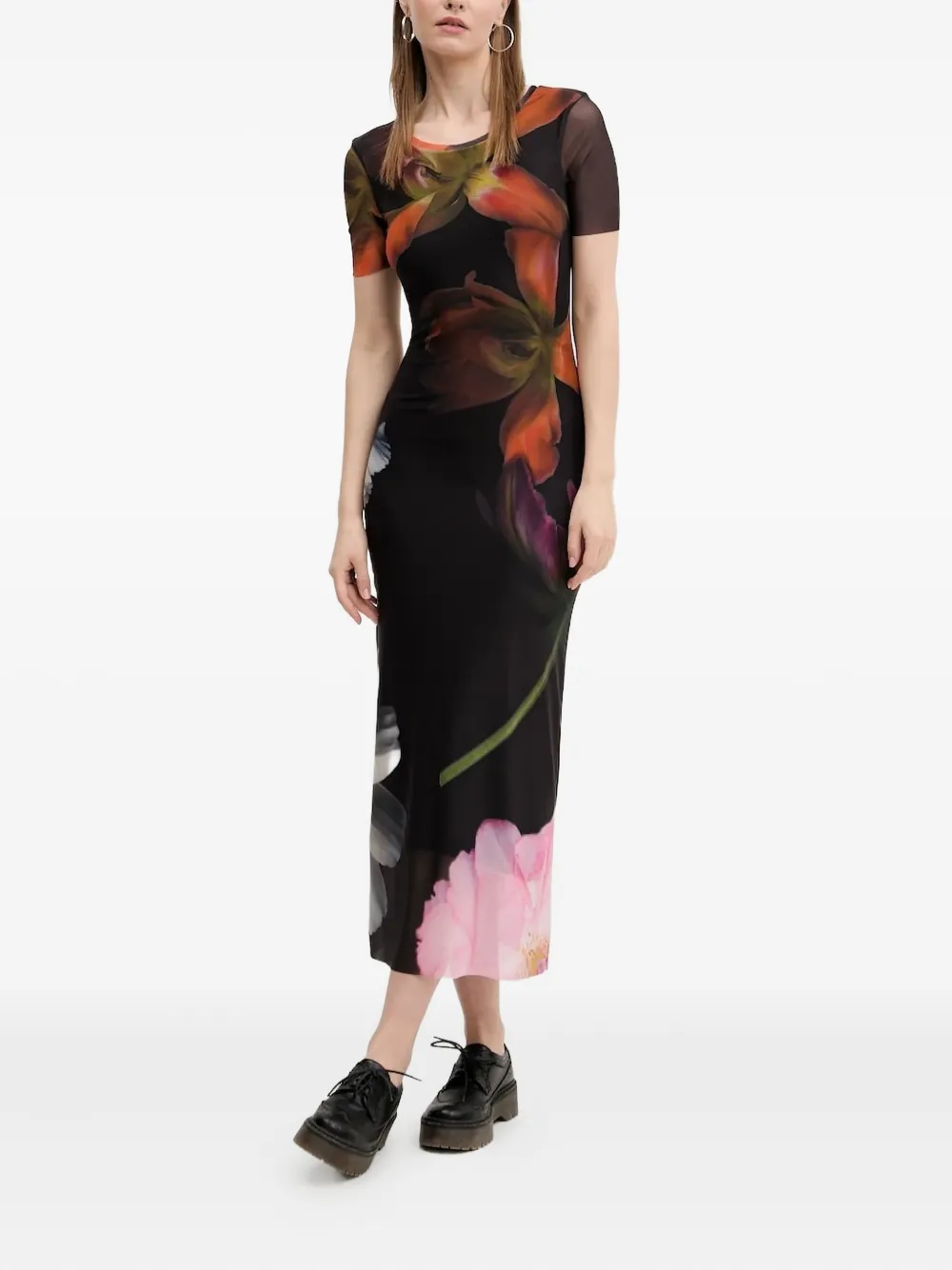 

Платье миди с цветочным принтом Desigual, черный