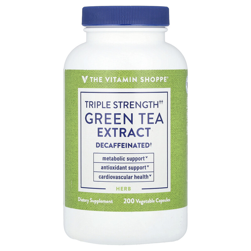 

The Vitamin Shoppe, Экстракт зеленого чая, тройная сила действия, без кофеина, 200 растительных капсул