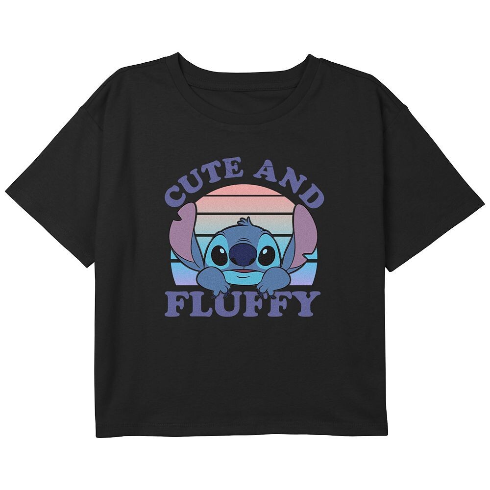 

Disney's Girls Lilo & Stitch 626 Stitch Day Милая и пушистая укороченная футболка свободного кроя с портретом Licensed Character, черный