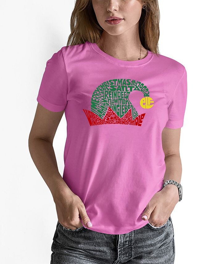 

Женская рождественская шляпа эльфа Word Art с коротким рукавом и футболкой LA Pop Art, розовый