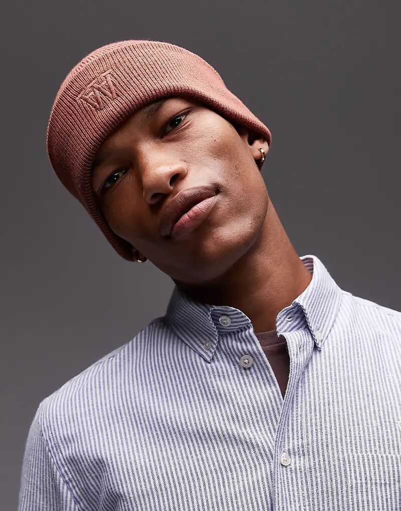 

Вязаная шапочка Double A By Wood Preston с логотипом из шерстяной смеси светло-коричневого цвета