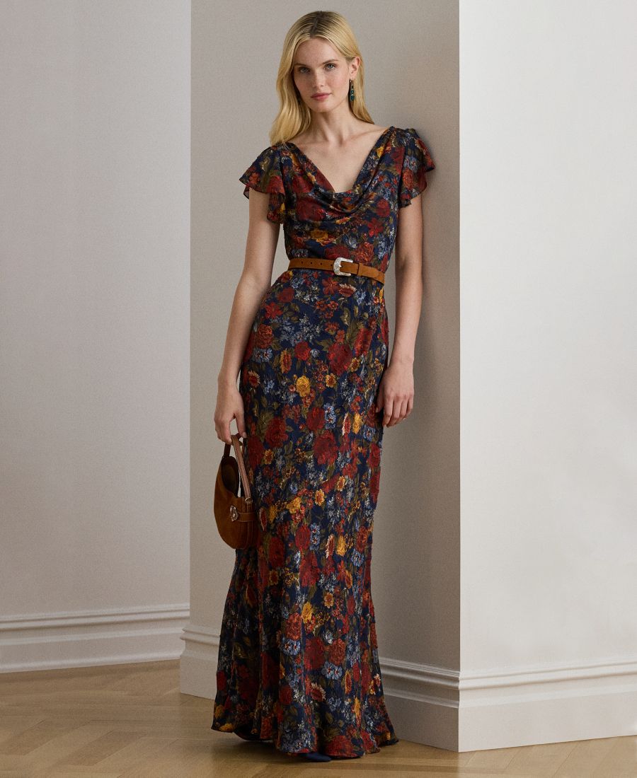 

Платье с жаккардовым воротником-хомутом и рваными краями Lauren Ralph Lauren, Navy