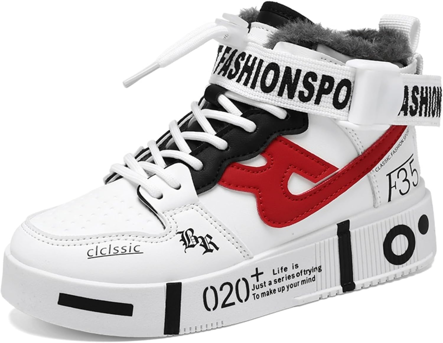 

Мужские высокие кроссовки с флисовой подкладкой, красно-белый модный дизайн, теплые и стильные повседневные зимние обувь Khwfjas