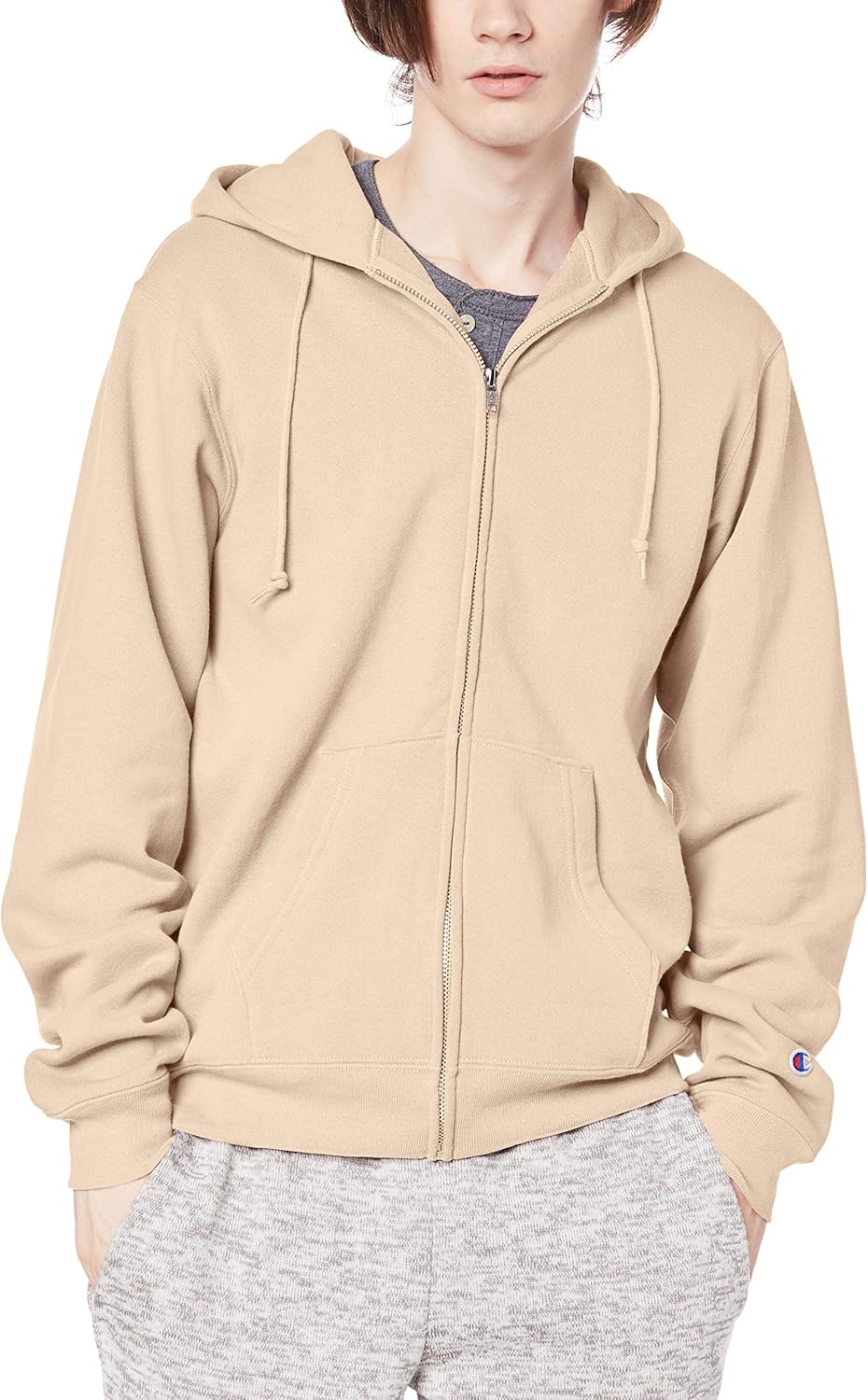 

Мужская толстовка Champion C5-Q101 на молнии, с длинным рукавом, на флисовой подкладке, защита от холода, плотность ткани 9 унций, производство США, бежевый