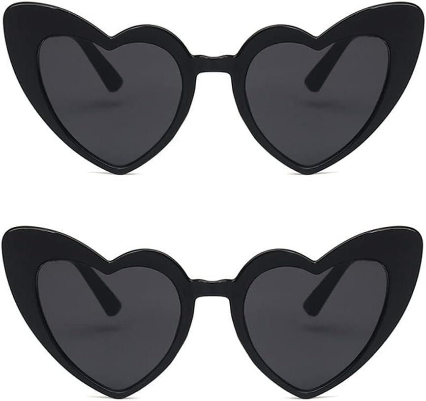 

ALVOGIMOR, набор из 2 солнцезащитных очков в форме сердца, яркие, модные, в винтажном стиле «кошачий глаз», идеально подходят для вечеринок или повседневного использования, Black