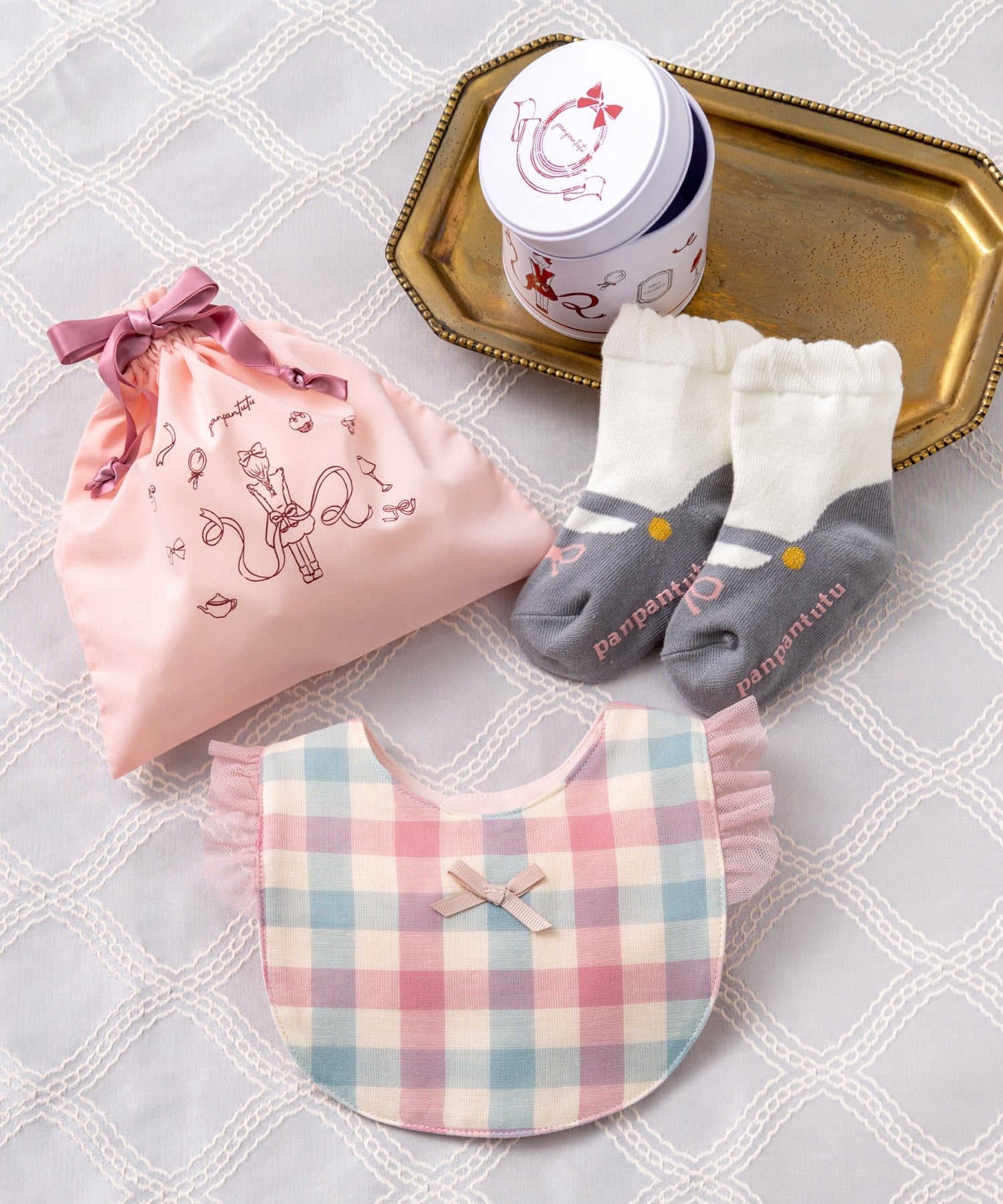 Набор из 4 предметов для детского душа "Petit Jewel Can" Panpantutu, Old Pink Check