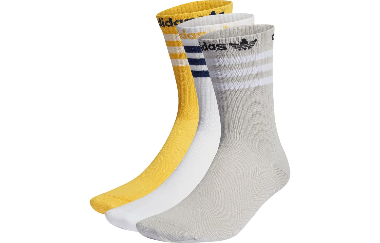 Унисекс носки до середины икры Adidas Originals, 3 Pack (Light Gray+White+Sunlight Yellow)