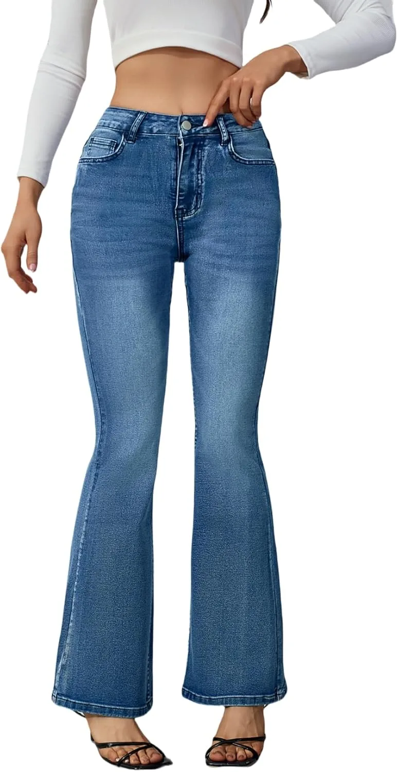 

Женские джинсы с высокой посадкой и расклешенным низом, Stretch Denim, Bootcut, синие TimeGofate