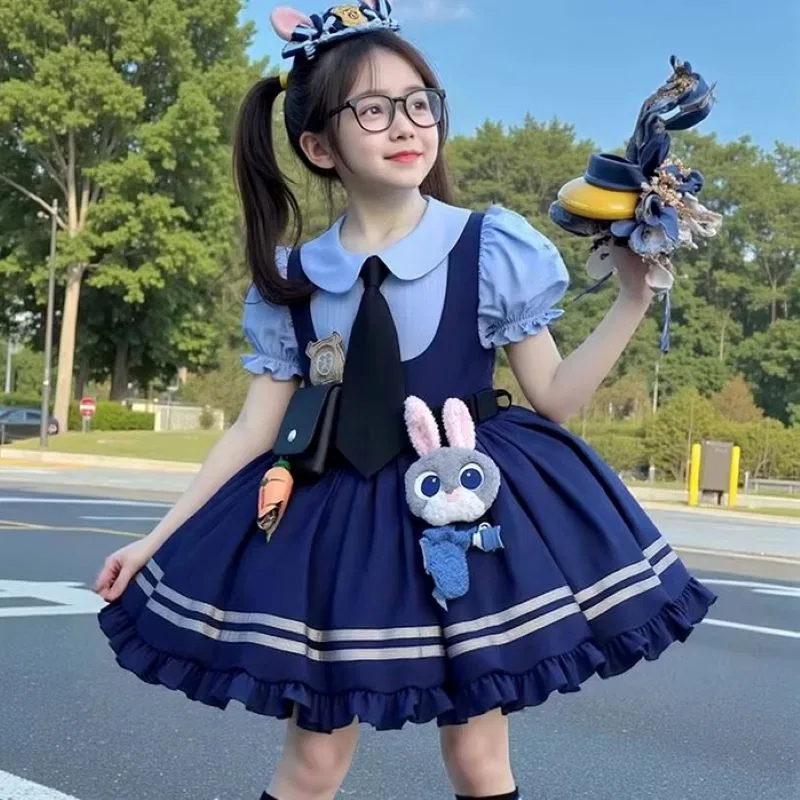 Платье детское с отложным воротником тонкое миди Disney, Short-Sleeved Skirt+Petticoat+Headband+Belt Bag Doll Pompom+Socks — фото 4