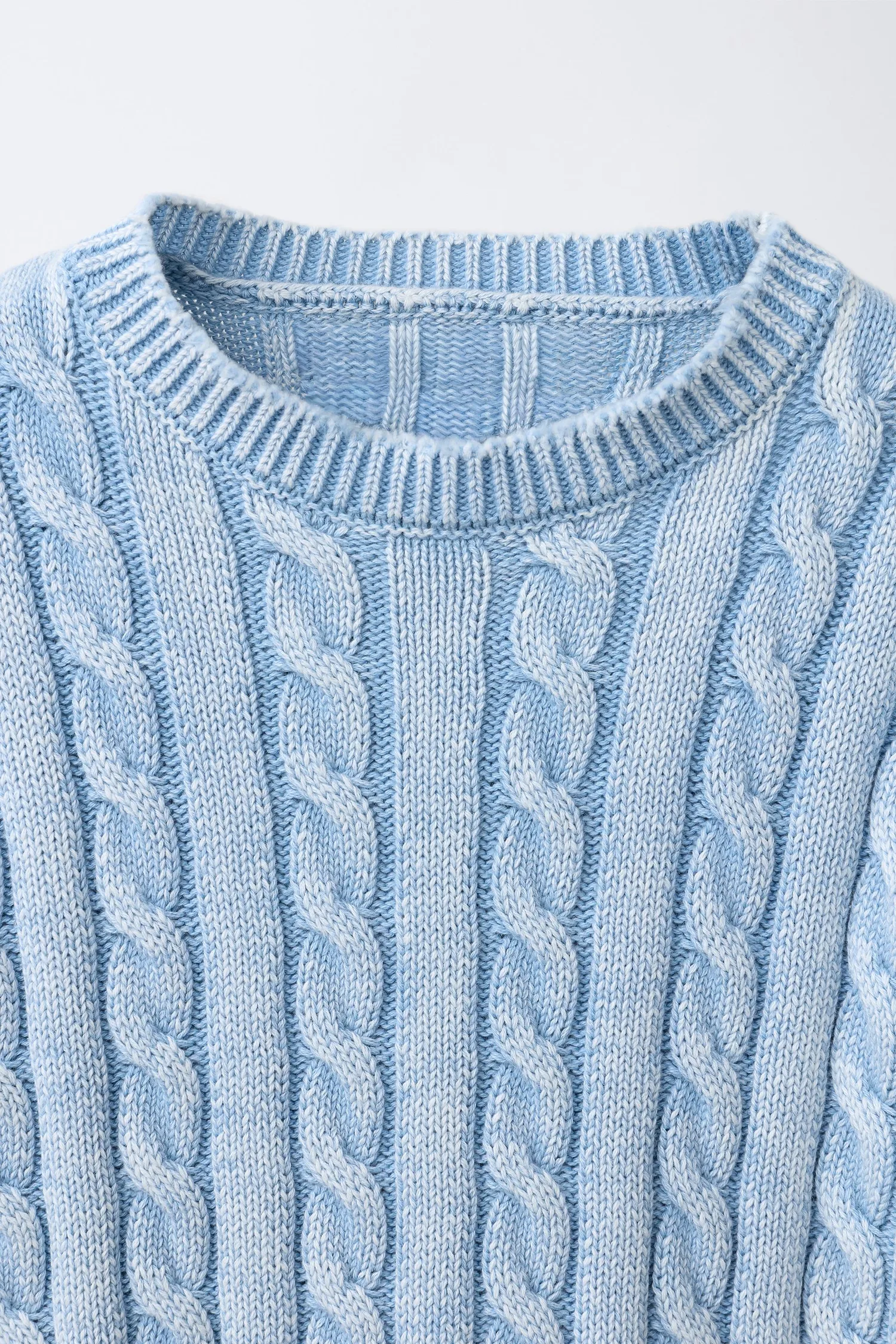 Джемпер вязаный с косами, устойчивый к кислотной стирке Zara, белый/небесно-голубой — фото 3