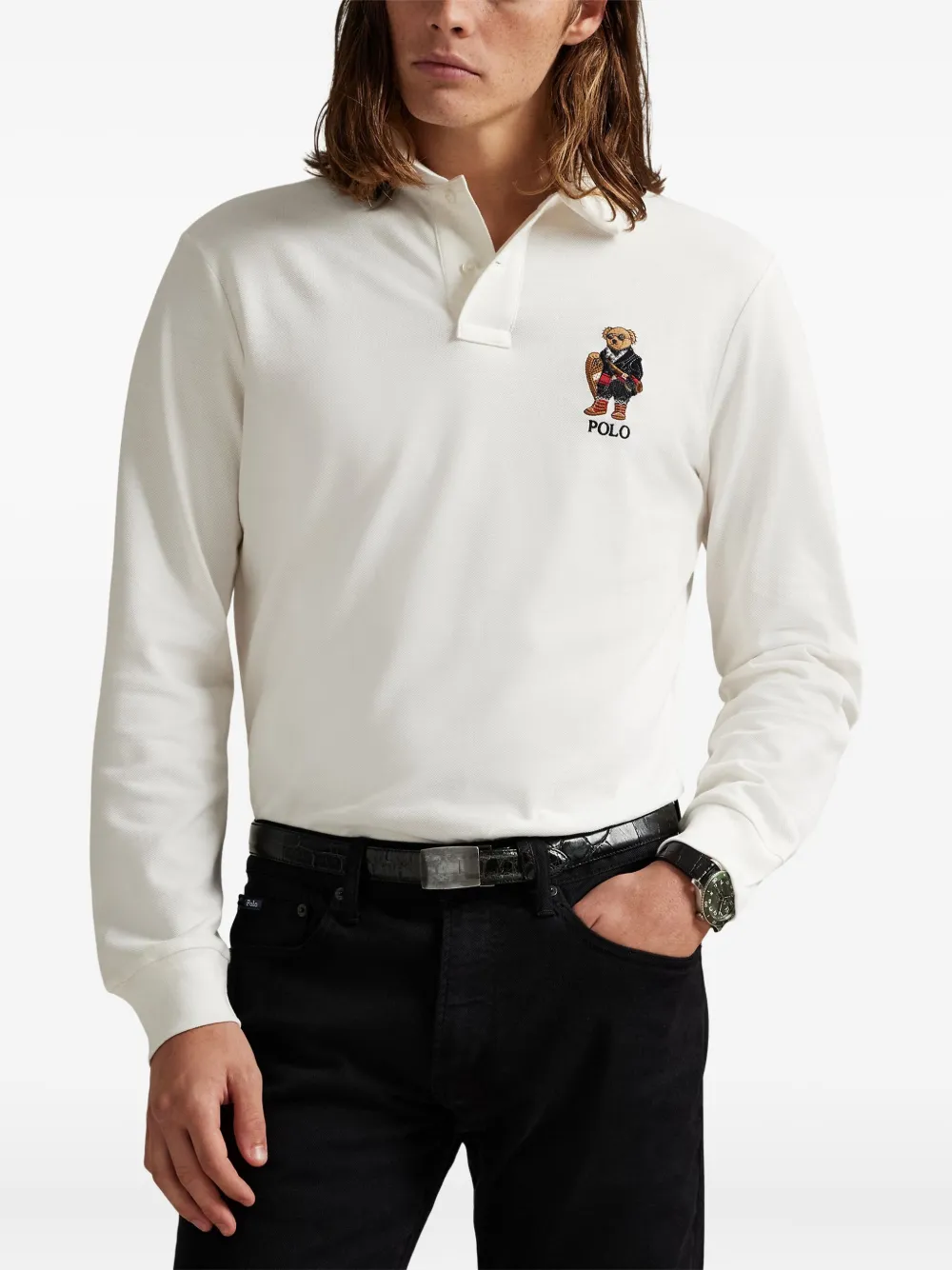 Рубашка поло с длинными рукавами и вышивкой POLO RALPH LAUREN, белый — фото 3