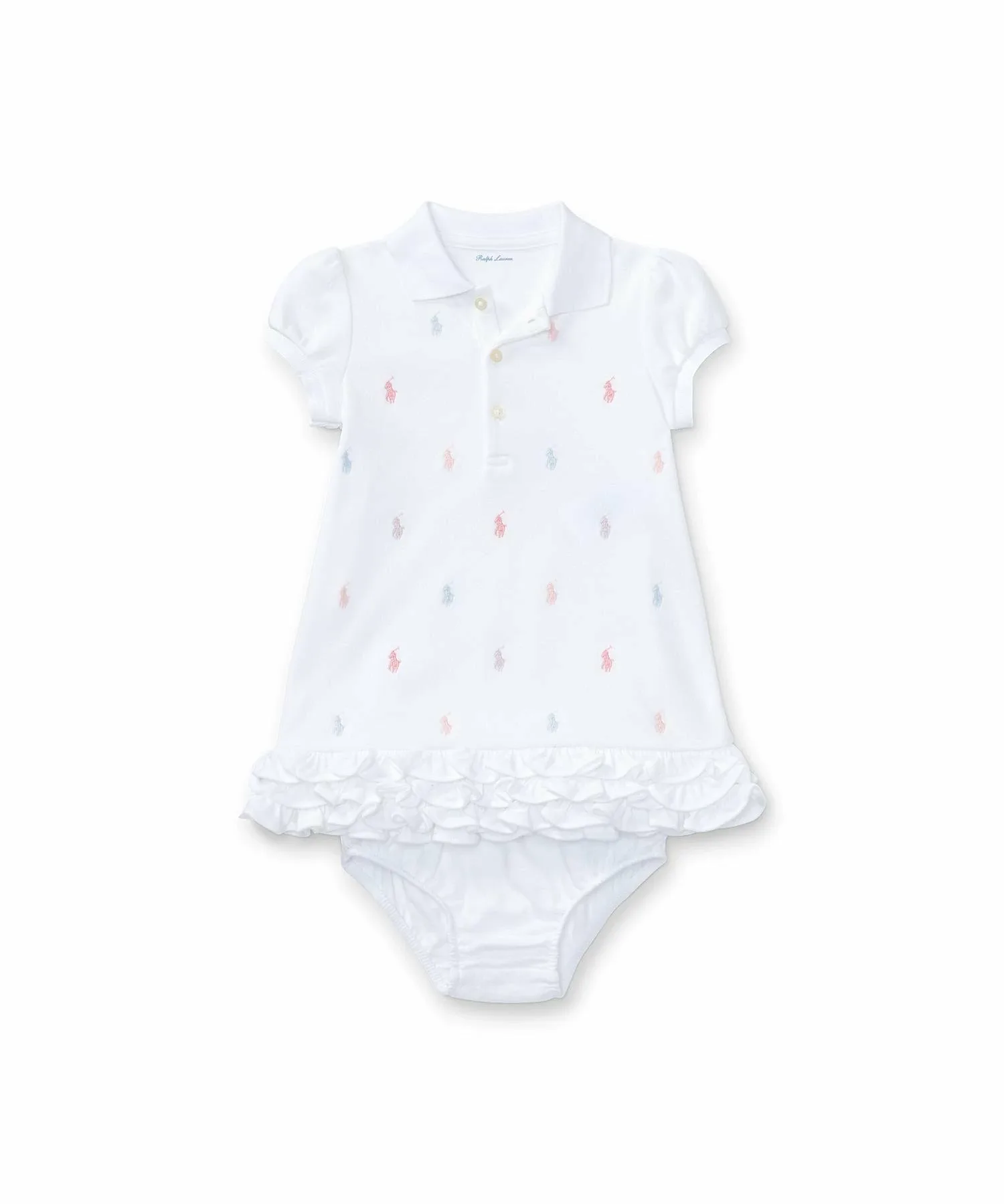 Детское платье-поло с оборками и панталоны Polo Ralph Lauren, 100 White