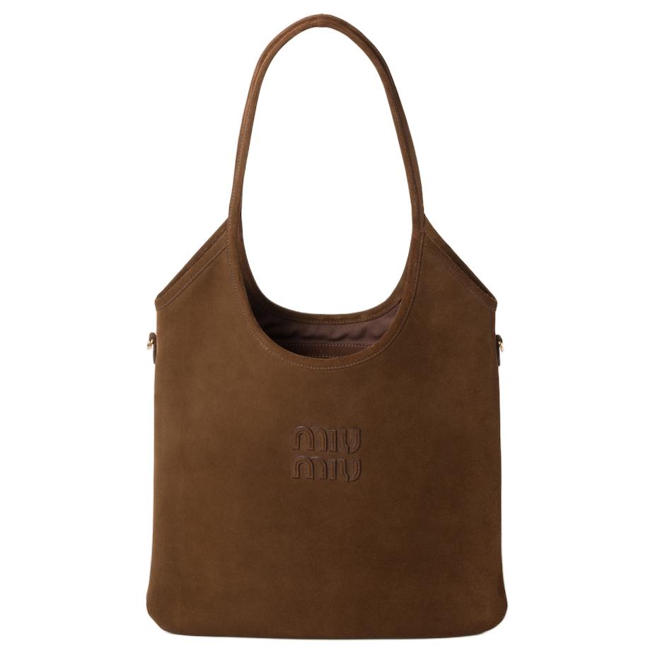 

Сумка-тоут из плюшевой замши MIU MIU, шоппер, сумка через плечо, женская ручная сумка какао-браун