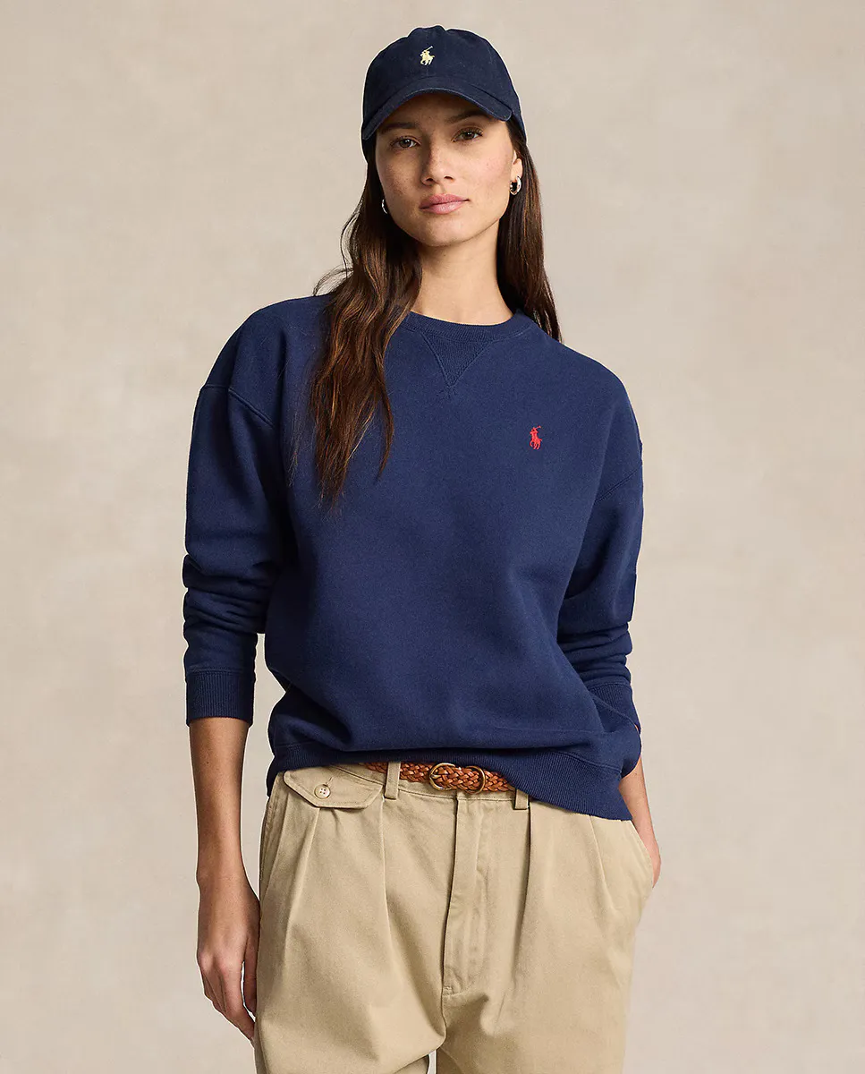 

Женская хлопковая толстовка с круглым вырезом Polo Ralph Lauren, темно-синий
