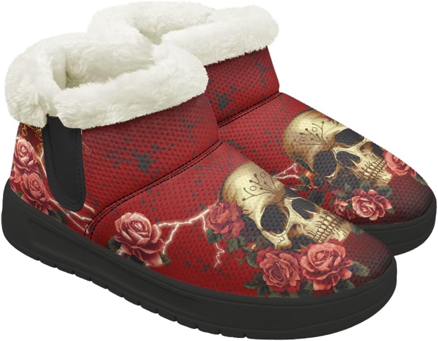 

Ботинки Forchrinse для женщин и мужчин, зимние теплые с меховой подкладкой, удобные пушистые ботинки с противоскользящей подошвой, Skull Flower Pattern