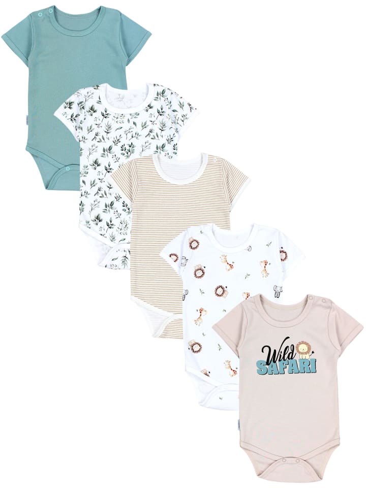 

TupTam Детские бодики с короткими рукавами для мальчиков, комплект из 5 штук, зелено-бежевый цвет