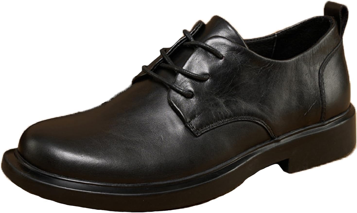 

Мужские туфли-оксфорды из натуральной кожи на шнуровке, повседневные и деловые, с круглым носком, противоскользящей подошвой, комфортным каблуком-блоком, для вечеринки, офиса, вождения и прогулок Loveheynew, черный