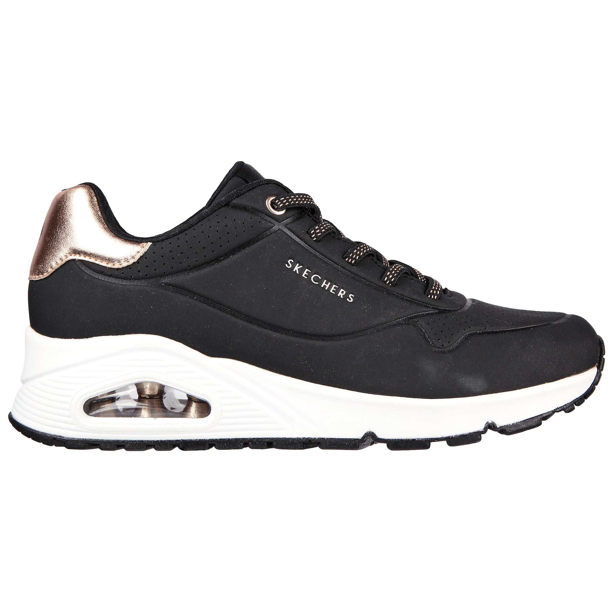 Слипоны Skechers "UNO SHIMMER AWAY", тапочки, повседневная обувь, полуботинки на модной танкетке, черный — фото 3