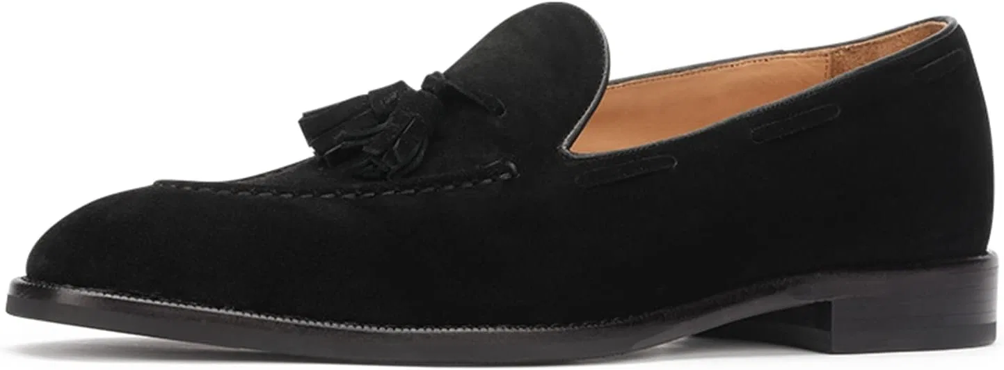 Лоферы мужские на каждый день, Tassel Loafers, Black (silk-finish Suede) FIAVOM