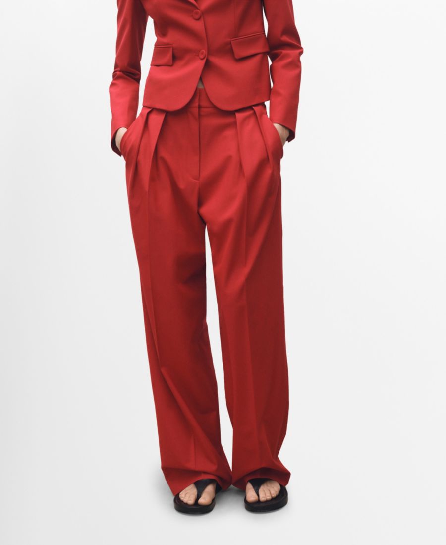 

Женские брюки из шерстяной смеси с широкими штанинами для костюма MANGO, Red