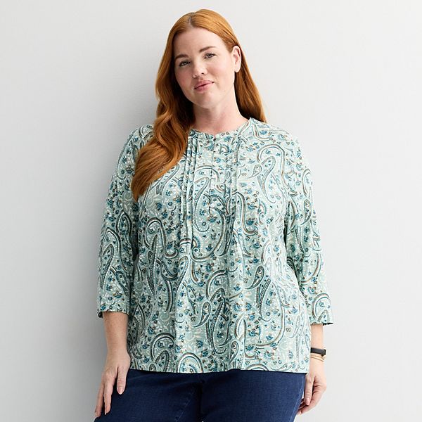 

Блузка с защипами Plus size Croft & Barrow, Sage Fresh Paisley