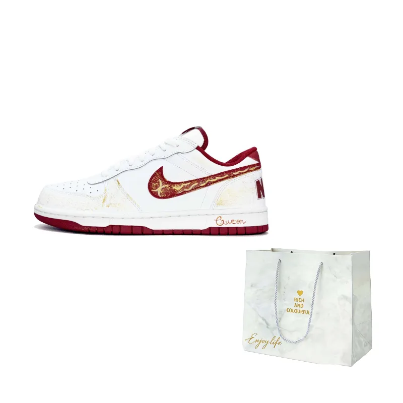 Nike Big Luxury Goods Leather Wear resistant And Lightweight Low top Skateboard Shoes Unisex Red Gold