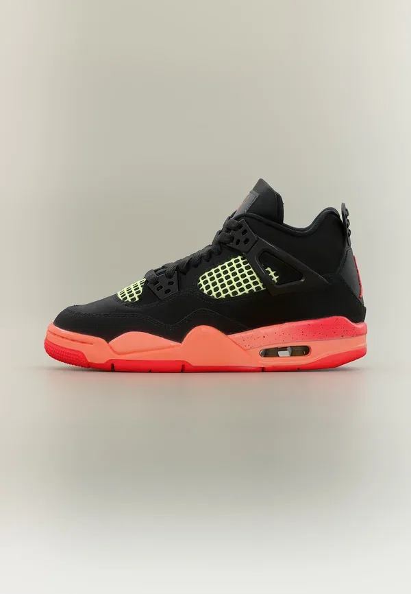 Кроссовки высокие Jordan Air 4 Retro High Top, черный/инфракрасный яркий манго/едва вольт/белый