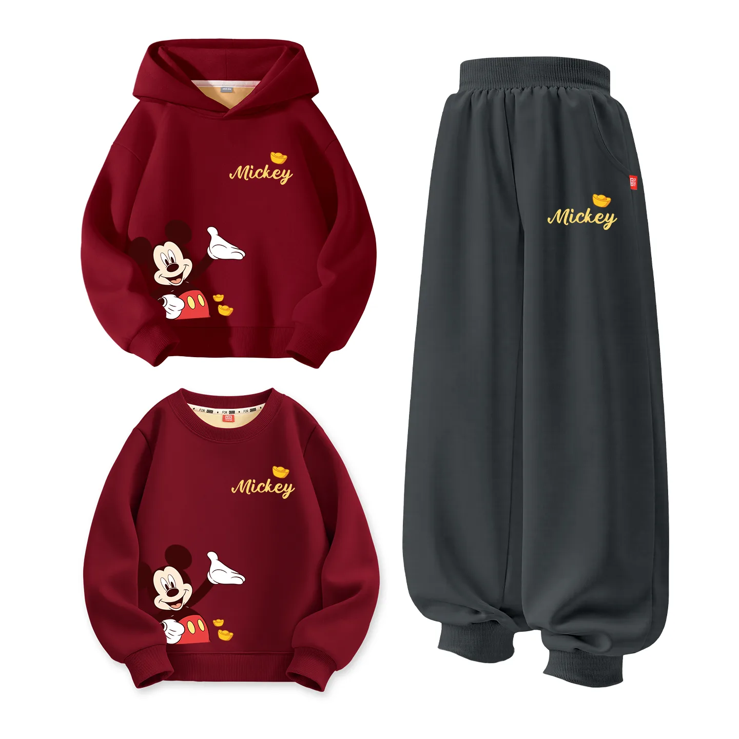 Disney Kids Tang Suits Crew Neck Thickness, [Thickened and Fleece-Lined]Diyunbao Qiqi K Burgundy+Disi Cece K Graphite Gray+Diyunbao Qiqi K Burgundy