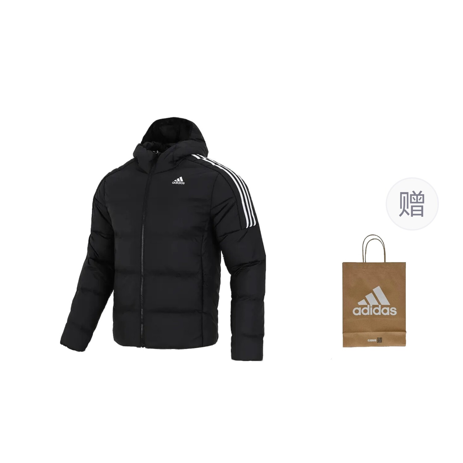 

Пуховик мужской черный + подарочный пакет Adidas