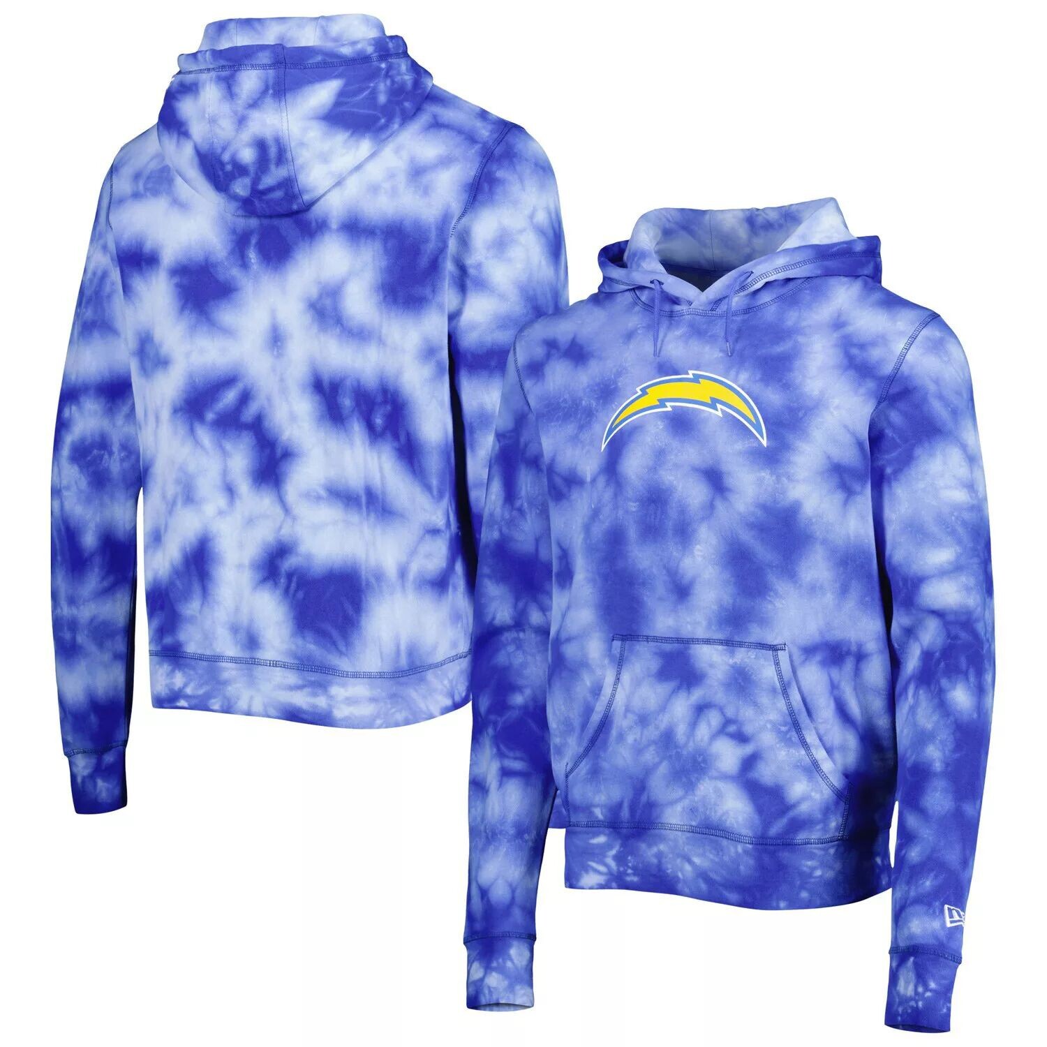 

Мужской пудрово-синий пуловер с капюшоном Los Angeles Chargers Team Tie Dye New Era