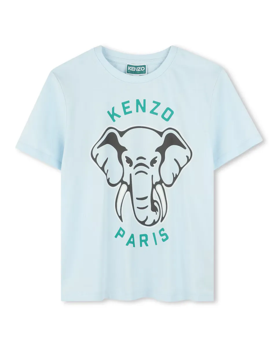 

Хлопковая футболка для мальчика с иллюстрацией спереди Kenzo Kids, голубой