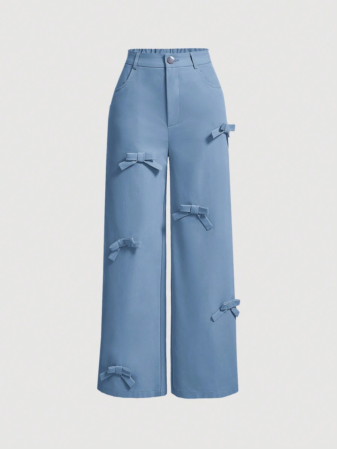 

SHEIN MOD широкие брюки, бант спереди, розовый, весна, цвет синий