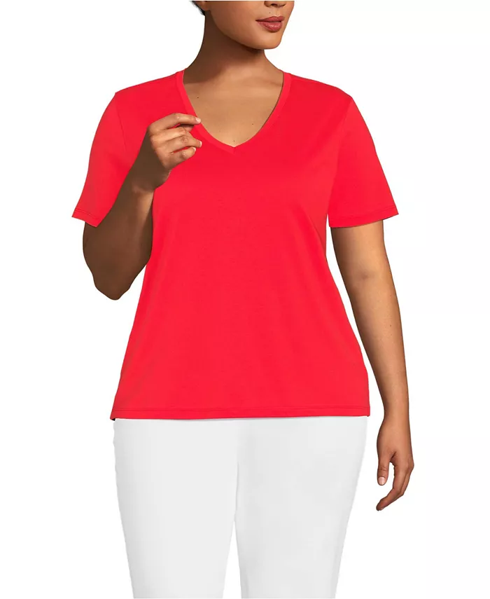 

Плюс сайз свободная футболка с V-образным вырезом из хлопка Supima Lands' End, красный