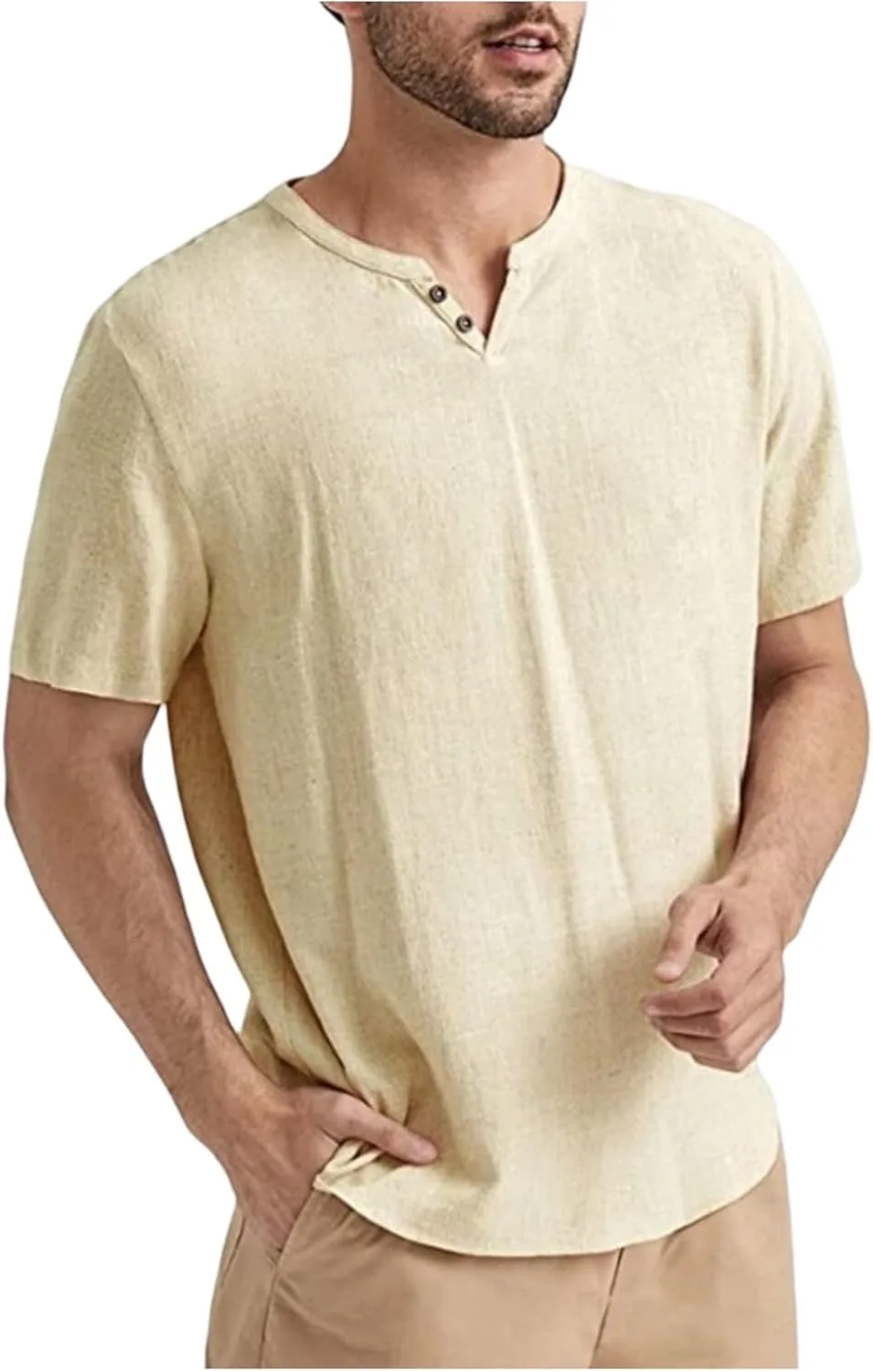 

Мужская футболка henley с коротким рукавом и пуговицами v-образного выреза HYYGOCCTV