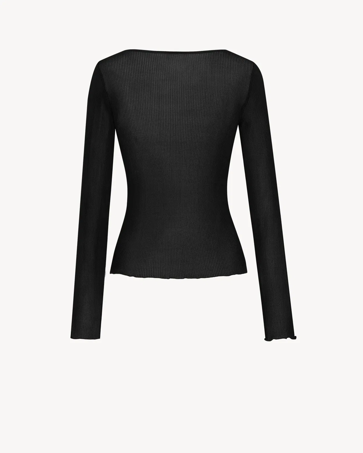 Топ КАССАНДРА с V-образным вырезом из ребристого шелка Saint Laurent, черный — фото 2