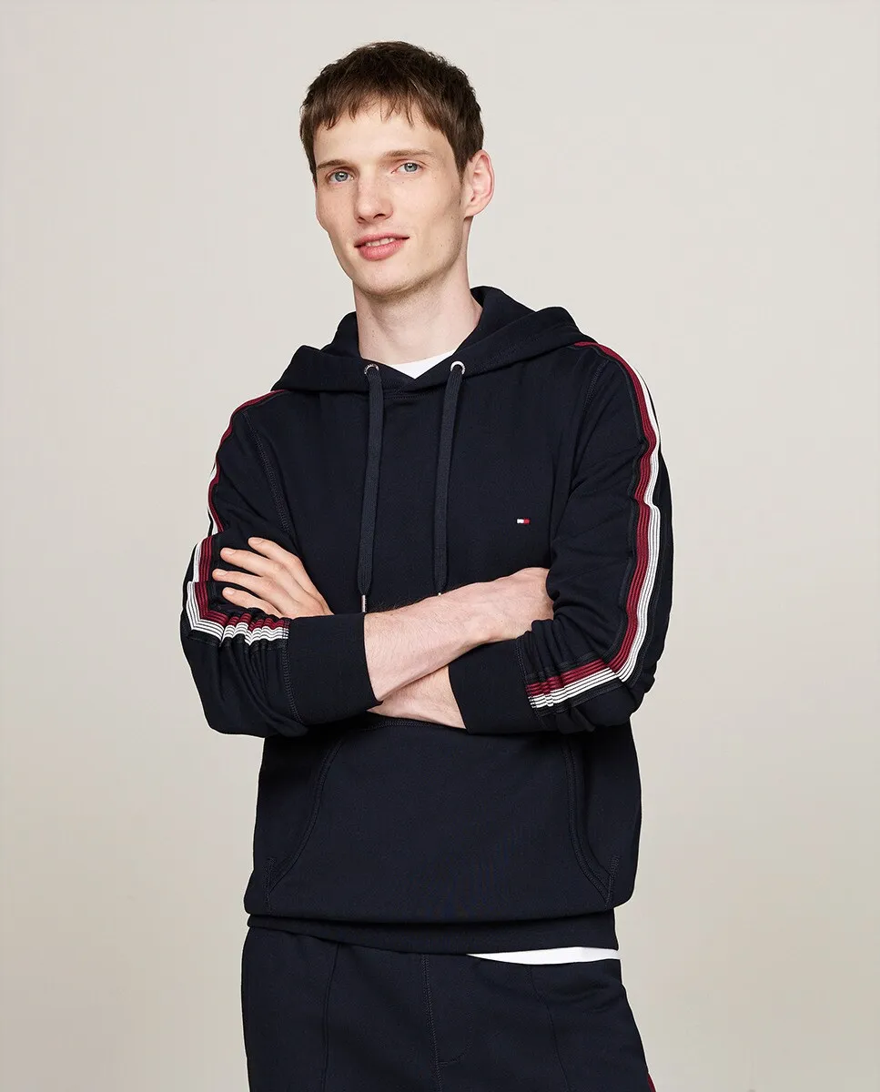 

Мужская толстовка с капюшоном и фирменной лентой Tommy Hilfiger, темно-синий
