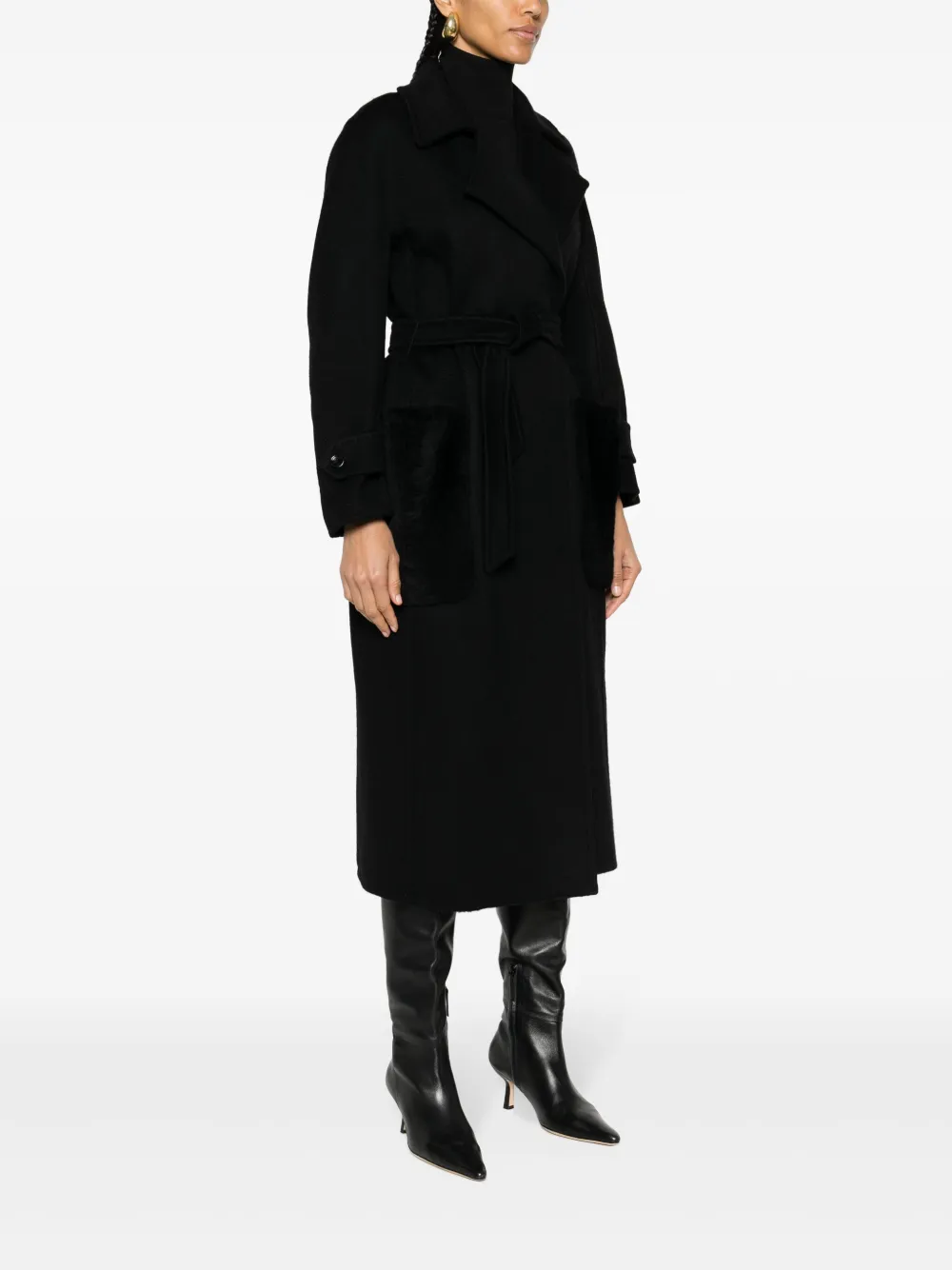 Кашемировое пальто макси Magia с поясом MAX MARA, черный — фото 3