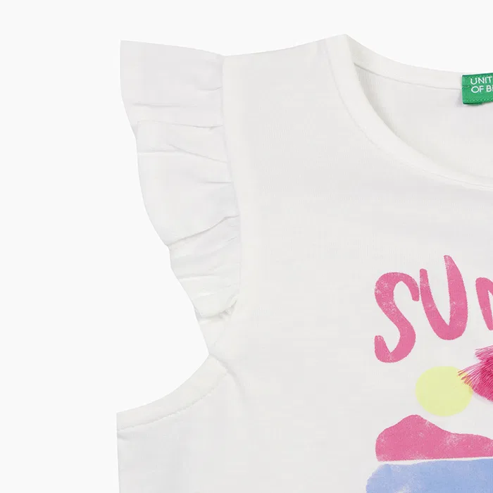 Детская футболка с рукавами-рюшами белого цвета от Benetton Kids — фото 4