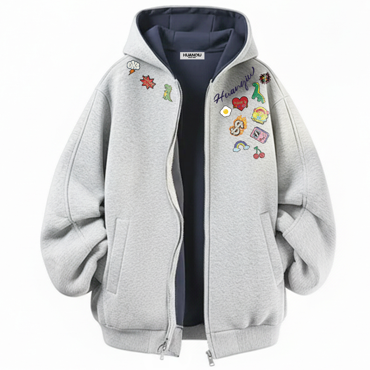 

Толстовка Unisex Hooded Thickened Heavyweight HUANQIU, белый heather серый[heavyweight thickened]