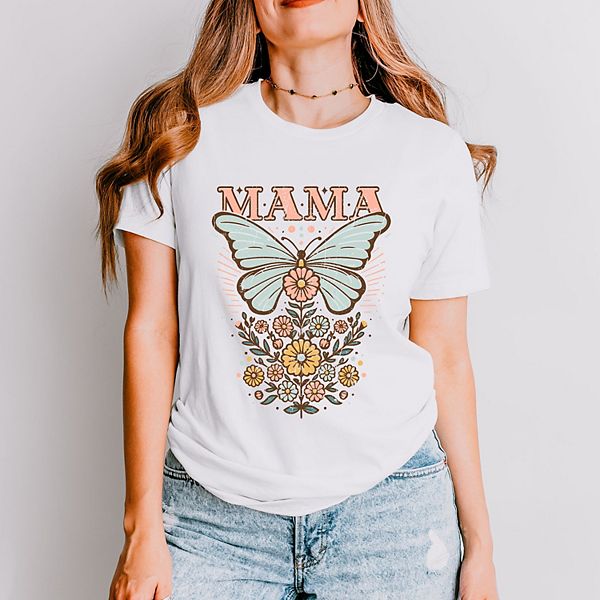 

Футболка с коротким рукавом Mama butterfly floral Simply Sage Market, White