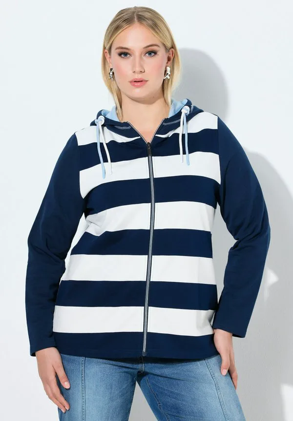 

Толстовка на молнии в полоску с блоками Ulla Popken, Ink Blue, Синий, Толстовка на молнии в полоску с блоками Ulla Popken, Ink Blue