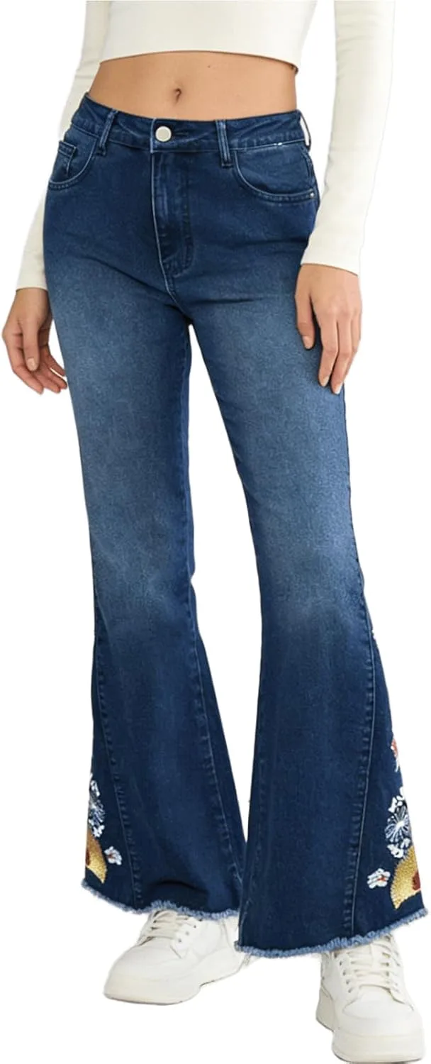 

Вышитые расклешенные джинсы для женщин Y2k с цветочным принтом Viatabuna